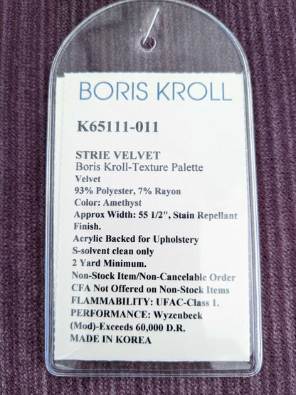 85 EV50 27" x 27" Square Scalamandre Boris Kroll Strie Velvet Amethyst Purple Texture Polyester MSRP USD154/y