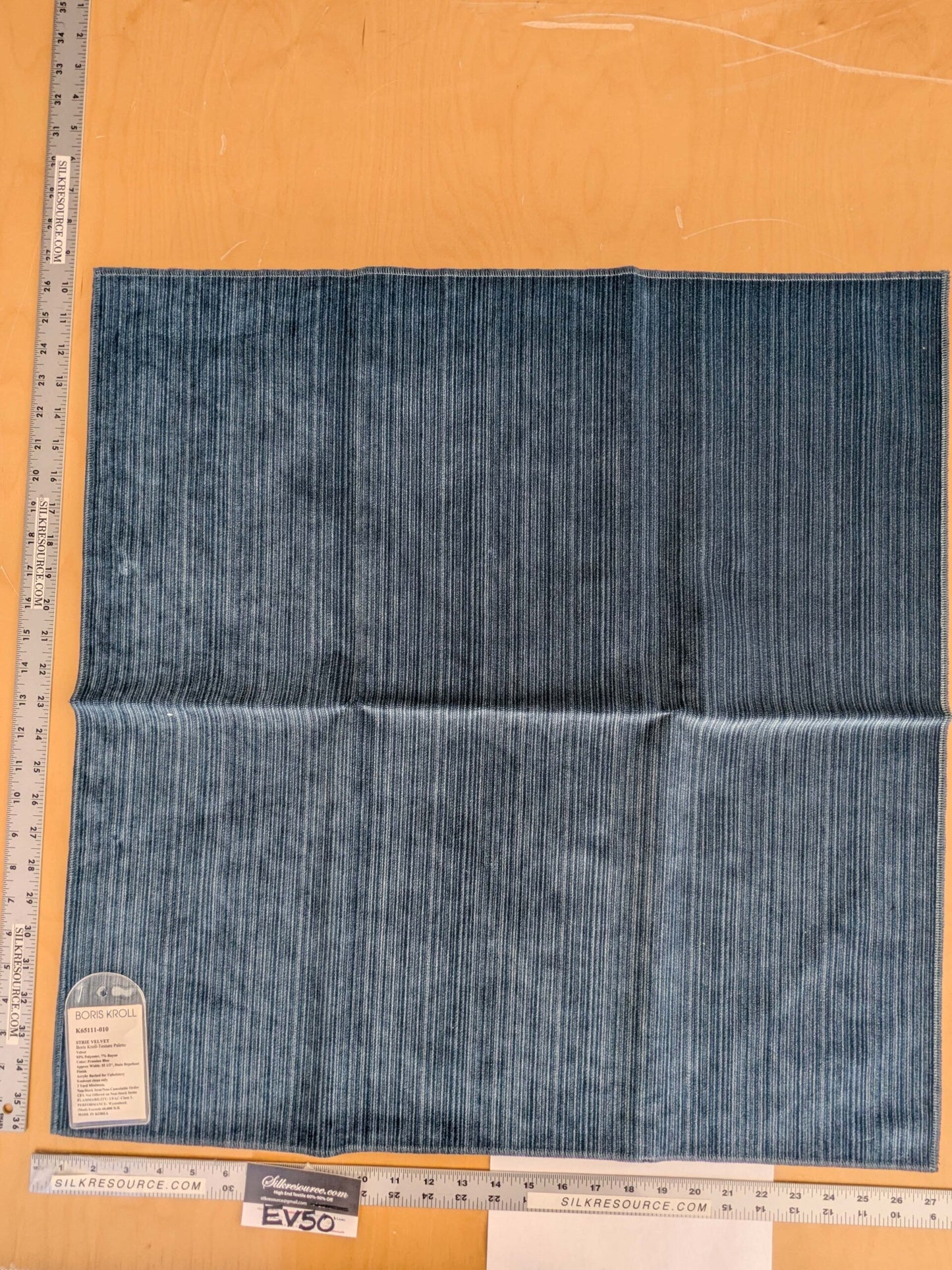 86 EV50 26" x 27" Square Scalamandre Boris Kroll Strie Velvet Prussian Blue Texture Polyester MSRP USD154/y