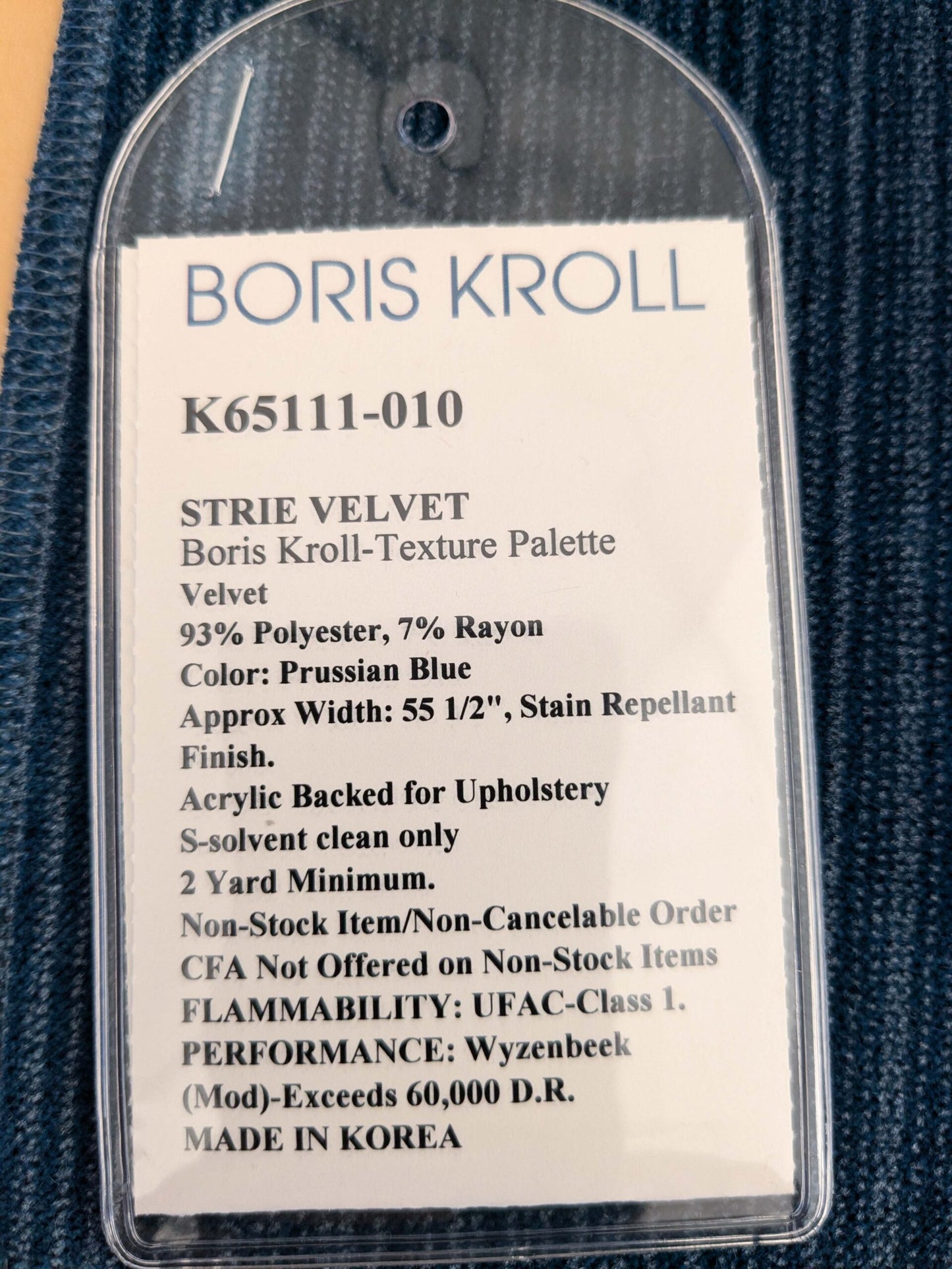 86 EV50 26" x 27" Square Scalamandre Boris Kroll Strie Velvet Prussian Blue Texture Polyester MSRP USD154/y