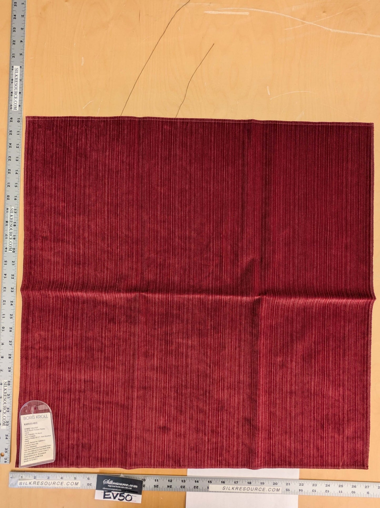 89 EV50 26" x 27" Square Scalamandre Boris Kroll Strie Velvet Crimson Red Texture Polyester MSRP USD154/y