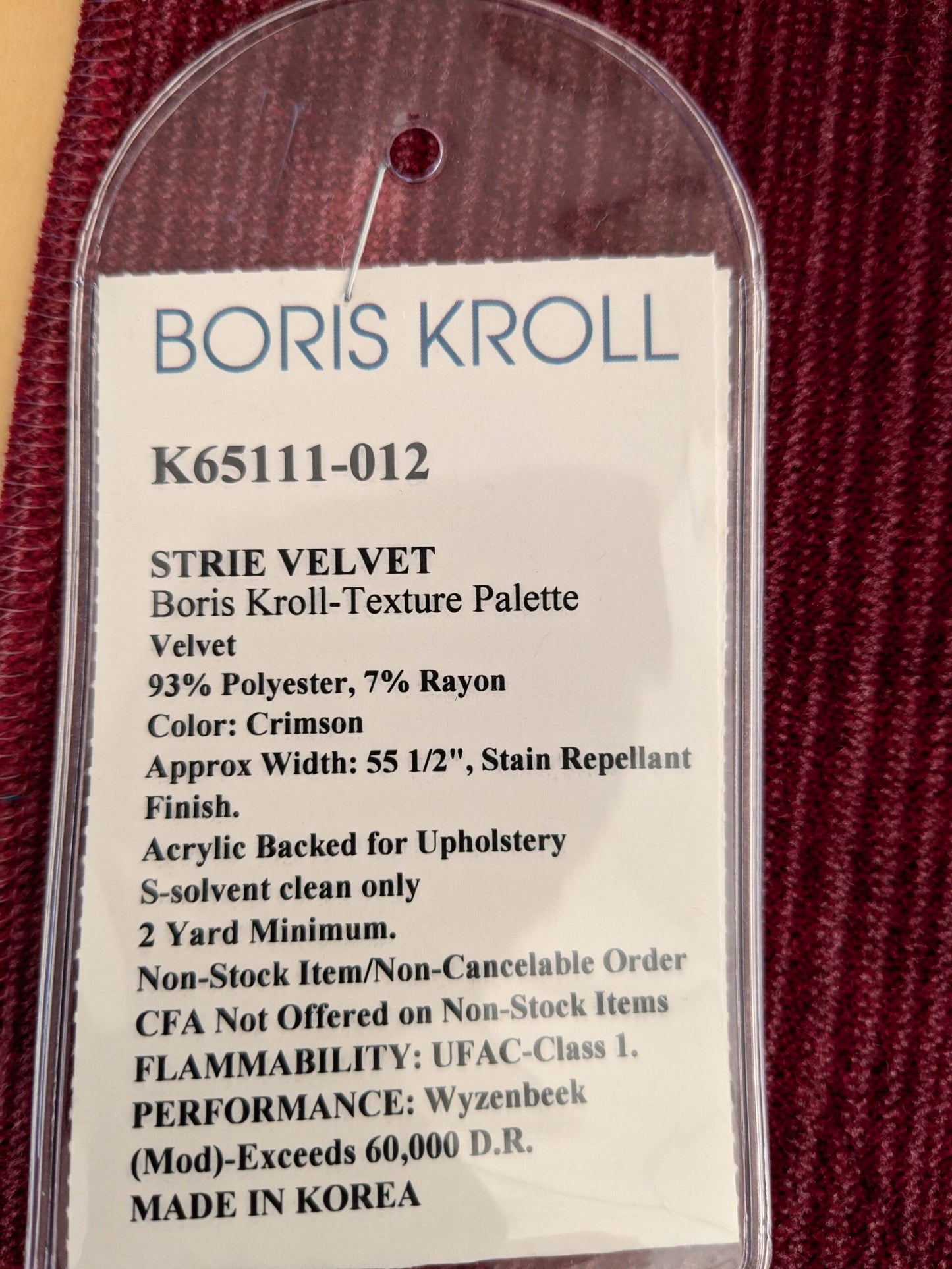 89 EV50 26" x 27" Square Scalamandre Boris Kroll Strie Velvet Crimson Red Texture Polyester MSRP USD154/y