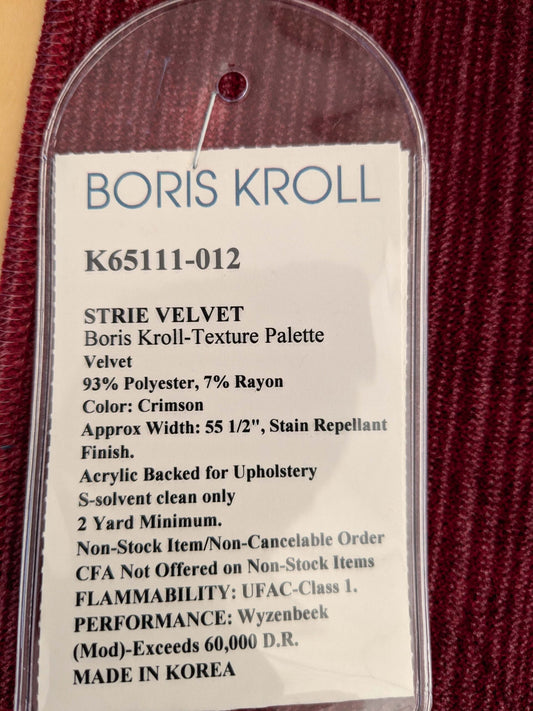 89 EV50 26" x 27" Square Scalamandre Boris Kroll Strie Velvet Crimson Red Texture Polyester MSRP USD154/y