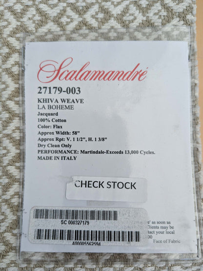 92 EV50 25" x 27" Square Scalamandre Khiva Weave Flax Cotton Small Scale Beige White MSRP USD 180/y