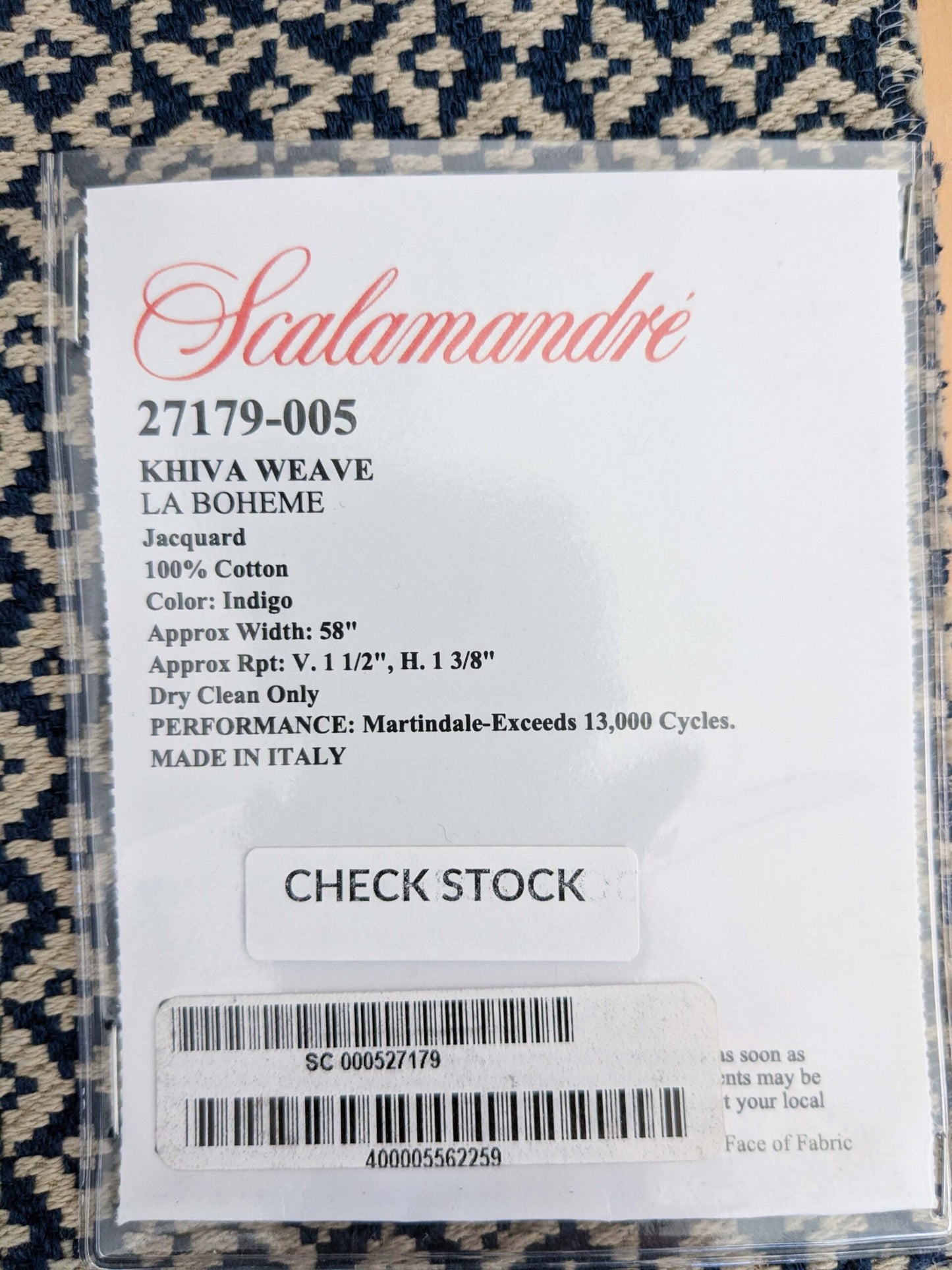93 EV50 25" x 27" Square Scalamandre Khiva Weave Indigo Blue Beige Cotton Small Scale  White MSRP USD 180/y