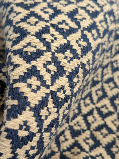 93 EV50 25" x 27" Square Scalamandre Khiva Weave Indigo Blue Beige Cotton Small Scale  White MSRP USD 180/y