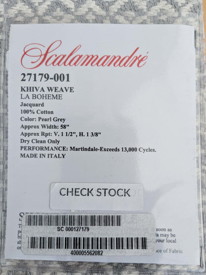 94 EV50 25" x 27" Square Scalamandre Khiva Weave Pearl Grey White Cotton Small Scale  White MSRP USD 180/y
