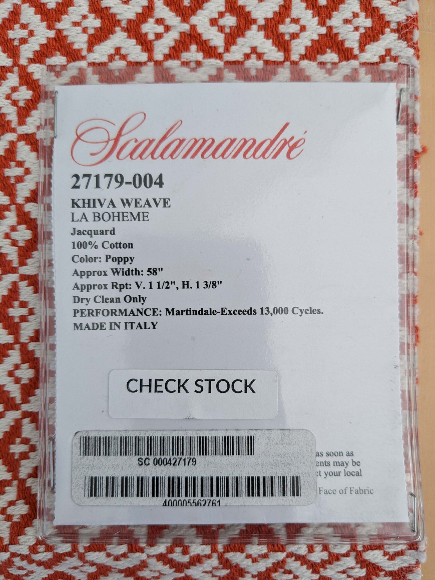 95 EV50 26" x 27" Square Scalamandre Khiva Weave Poppy Red White Cotton Small Scale  White MSRP USD 180/y