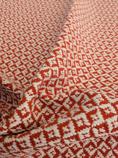95 EV50 26" x 27" Square Scalamandre Khiva Weave Poppy Red White Cotton Small Scale  White MSRP USD 180/y