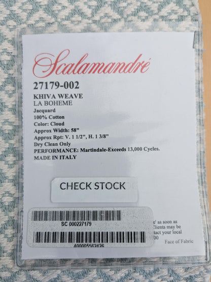 96 EV50 26" x 26" Square Scalamandre Khiva Weave Cloud Light Blue White Cotton Small Scale  White MSRP USD 180/y