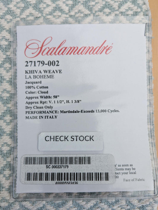 96 EV50 26" x 26" Square Scalamandre Khiva Weave Cloud Light Blue White Cotton Small Scale  White MSRP USD 180/y