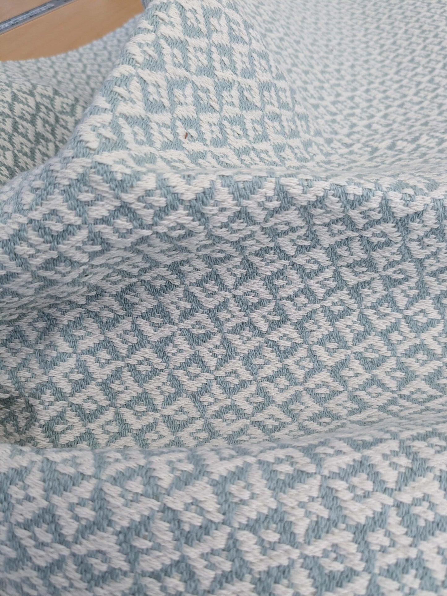 96 EV50 26" x 26" Square Scalamandre Khiva Weave Cloud Light Blue White Cotton Small Scale  White MSRP USD 180/y