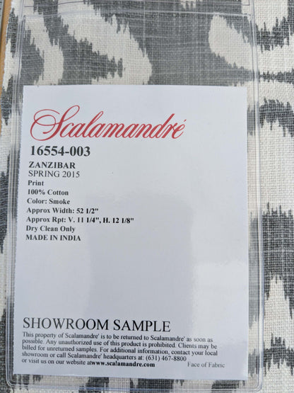 97 EV50 26" x 26" Square Scalamandre Zanzibar Ikat Smoke Grey Cotton Heavy MSRP USD 254.80/y