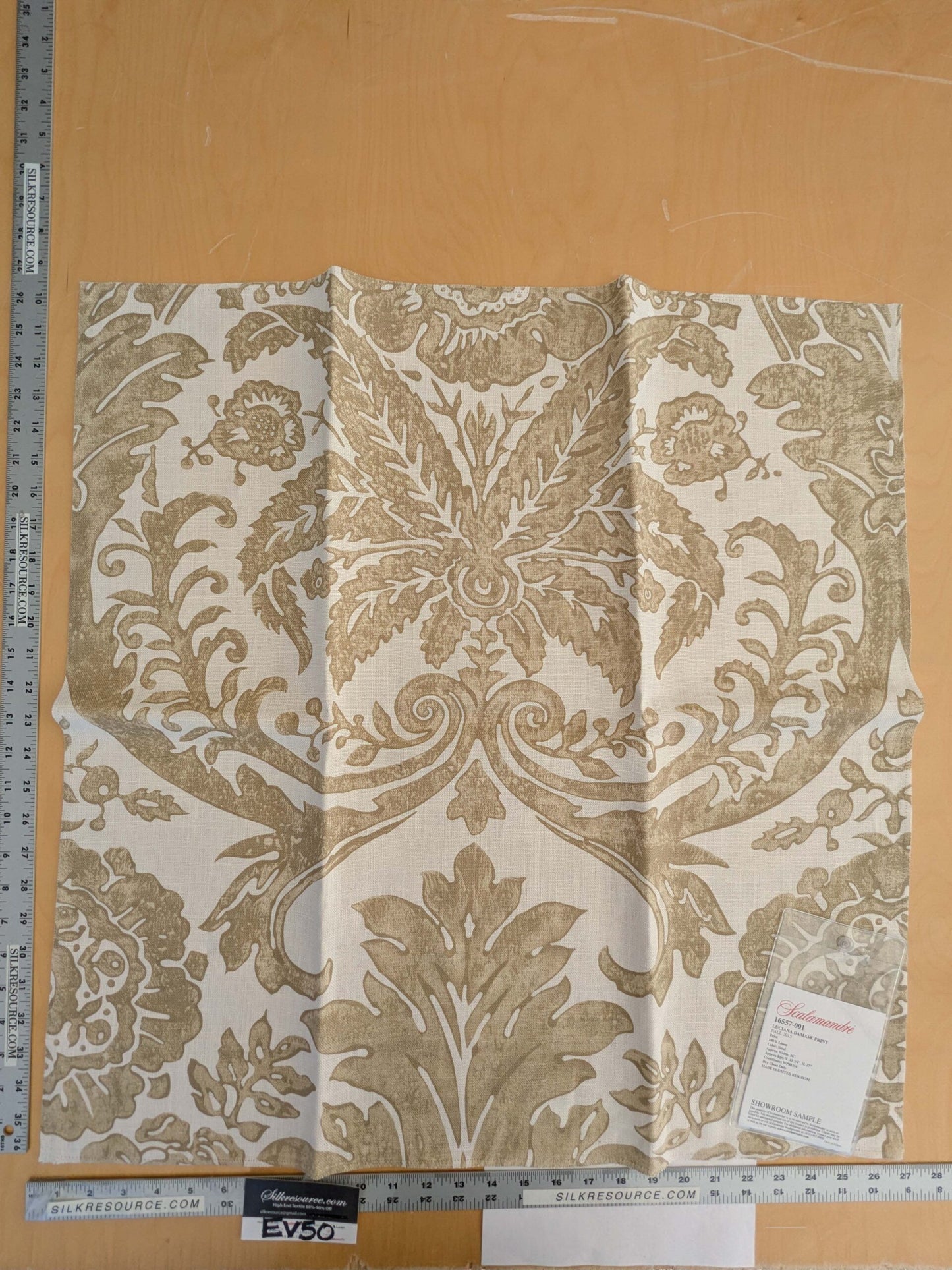 98 EV50 26" x 27" Square Scalamandre Luciana Damask Linen Print Sand Damask Print Beige MSRP USD 346
