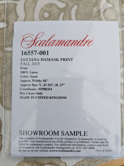 98 EV50 26" x 27" Square Scalamandre Luciana Damask Linen Print Sand Damask Print Beige MSRP USD 346