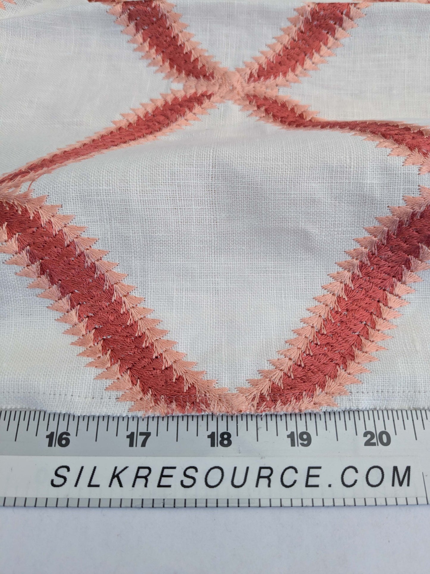 99 EV50 26" x 27" Square Scalamandre Rondure Embroidery Coral Orange White Diamond Ogee MSRP USD 492/y