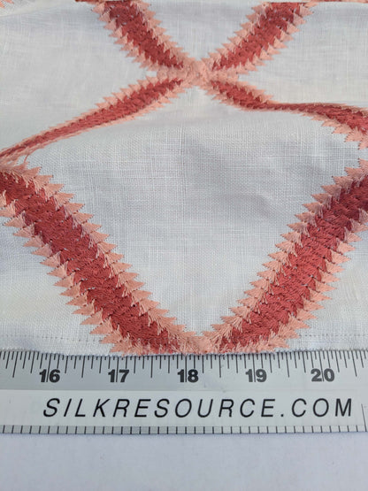 99 EV50 26" x 27" Square Scalamandre Rondure Embroidery Coral Orange White Diamond Ogee MSRP USD 492/y