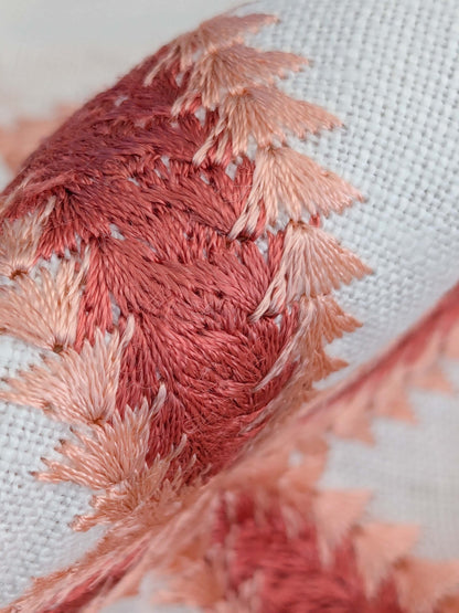 99 EV50 26" x 27" Square Scalamandre Rondure Embroidery Coral Orange White Diamond Ogee MSRP USD 492/y