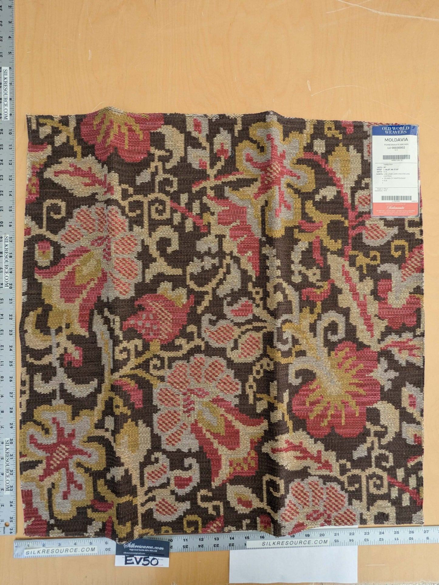 100 EV50 27" x 27" Square Scalamandre Moldavia Pomegranate Brown Linen Cotton Tapestry MSRP USD 684/yard