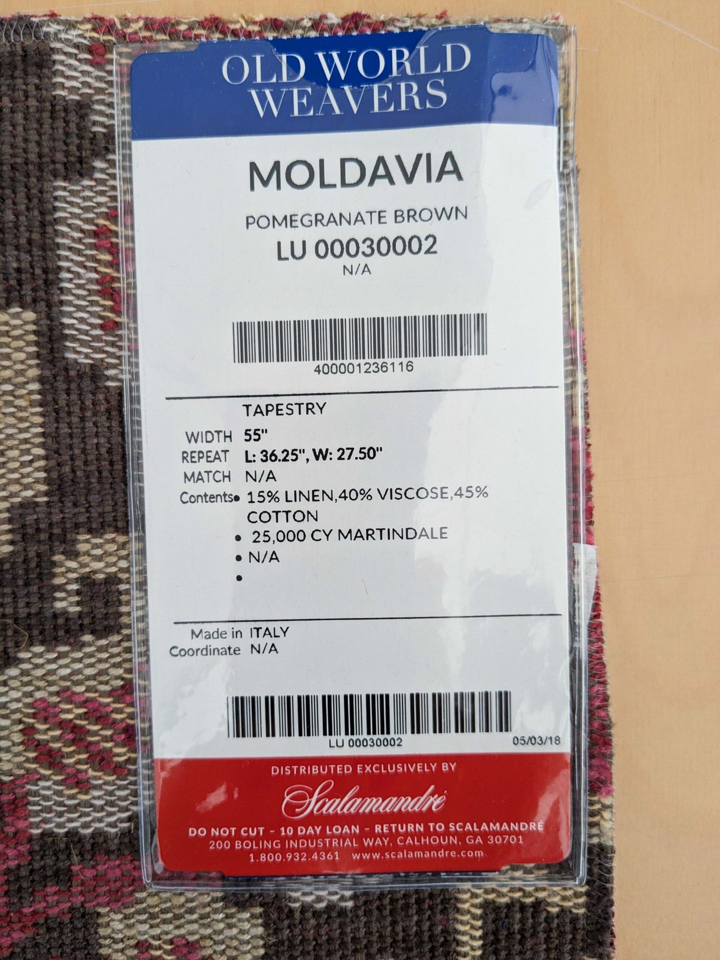 100 EV50 27" x 27" Square Scalamandre Moldavia Pomegranate Brown Linen Cotton Tapestry MSRP USD 684/yard