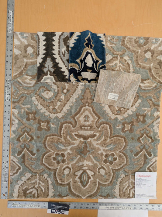 100 EV50 27" x 24" Square Scalamandre Oushak Linen Velvet Aquamarine Jacquard Blue Brown Linen MSRP USD638/y