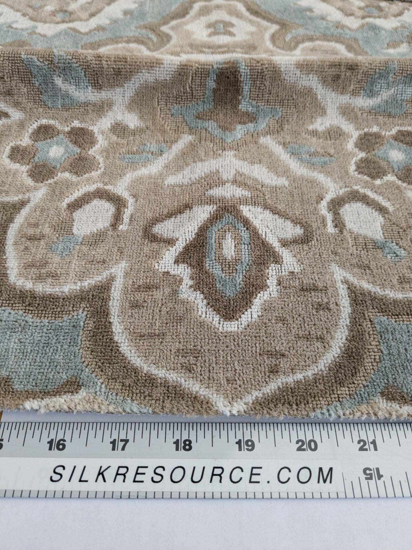100 EV50 27" x 24" Square Scalamandre Oushak Linen Velvet Aquamarine Jacquard Blue Brown Linen MSRP USD638/y