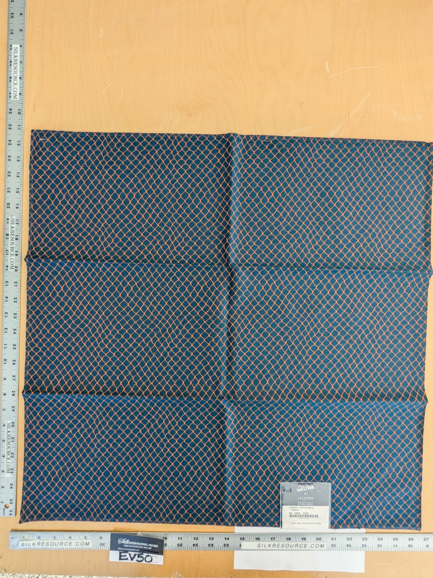 104 EV50 25" x 26" Square Jean Paul Gaultier Cabaret Piment Reversible Small Jacquard Diamond Orange Blue Cotton MSRP USD300+/y