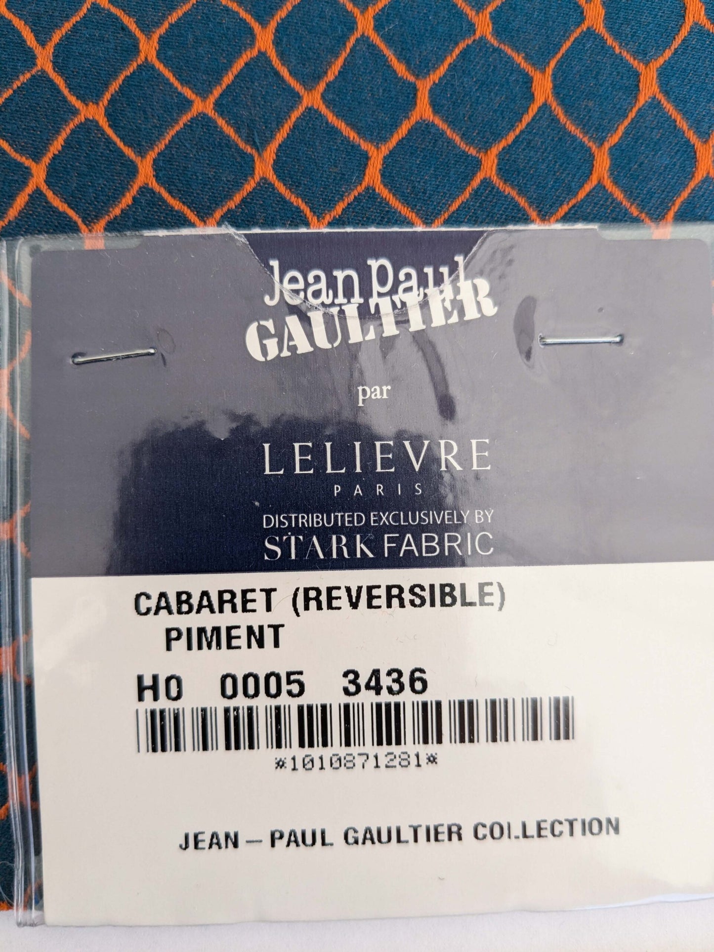 104 EV50 25" x 26" Square Jean Paul Gaultier Cabaret Piment Reversible Small Jacquard Diamond Orange Blue Cotton MSRP USD300+/y