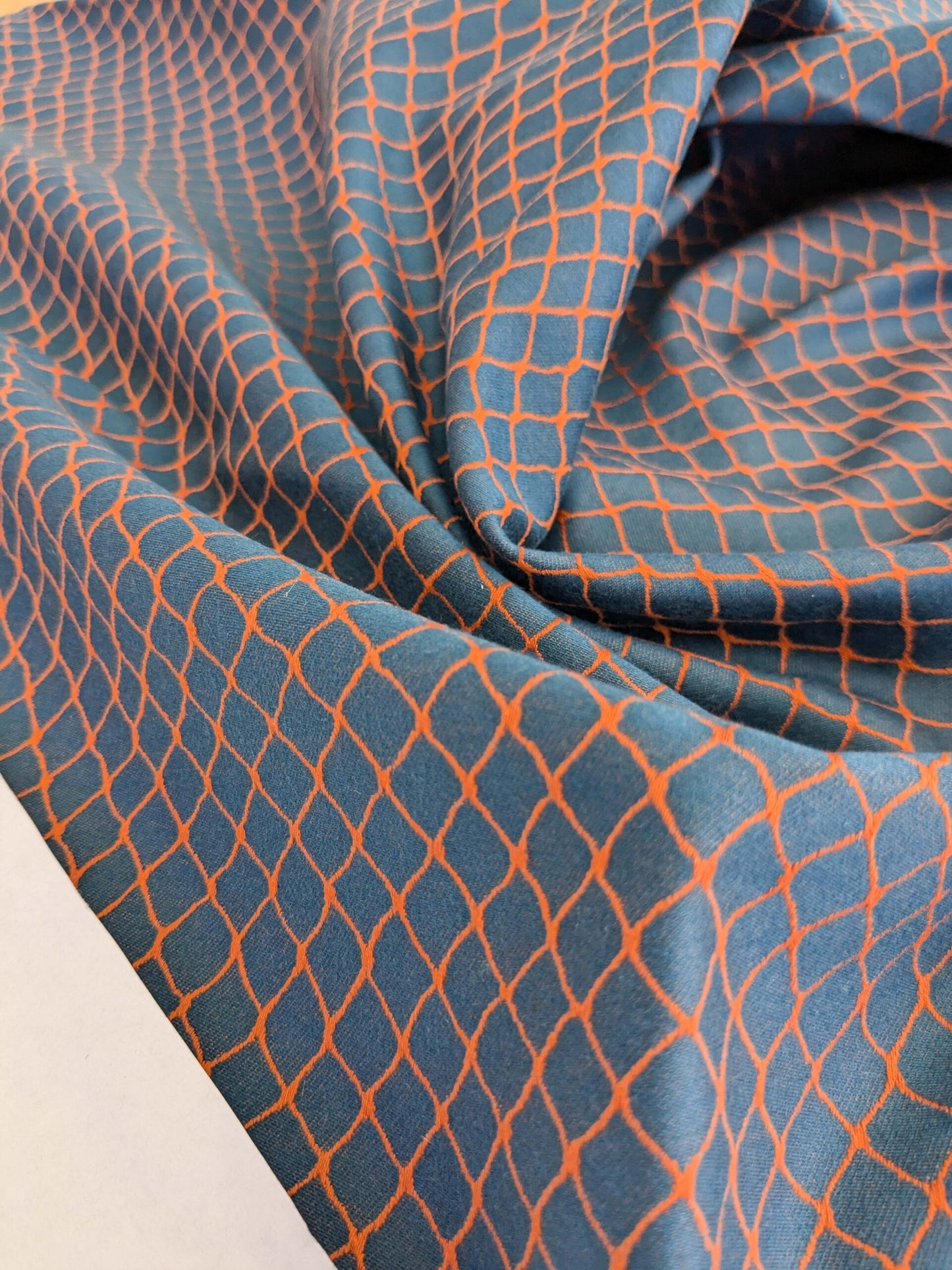 104 EV50 25" x 26" Square Jean Paul Gaultier Cabaret Piment Reversible Small Jacquard Diamond Orange Blue Cotton MSRP USD300+/y