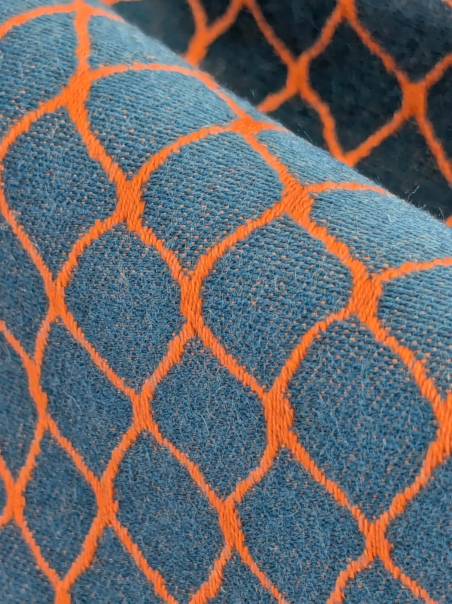 104 EV50 25" x 26" Square Jean Paul Gaultier Cabaret Piment Reversible Small Jacquard Diamond Orange Blue Cotton MSRP USD300+/y