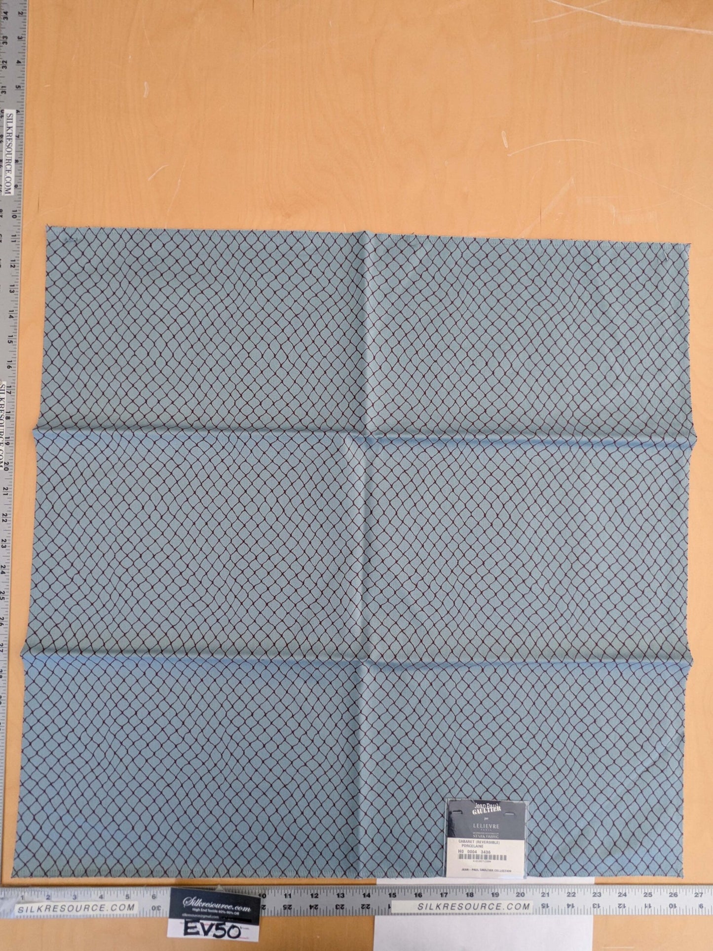 107 EV50 25" x 26" Square Jean Paul Gaultier Cabaret Porcelaine Blue Purple Reversible Small Jacquard Diamond Cotton MSRP USD300+/y