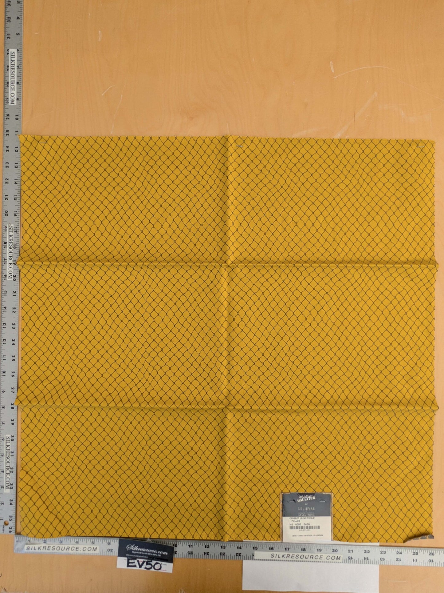 108 EV50 25" x 26" Square Jean Paul Gaultier Cabaret Pollen Yellow Gray Reversible Small Jacquard Diamond Cotton MSRP USD300+/y