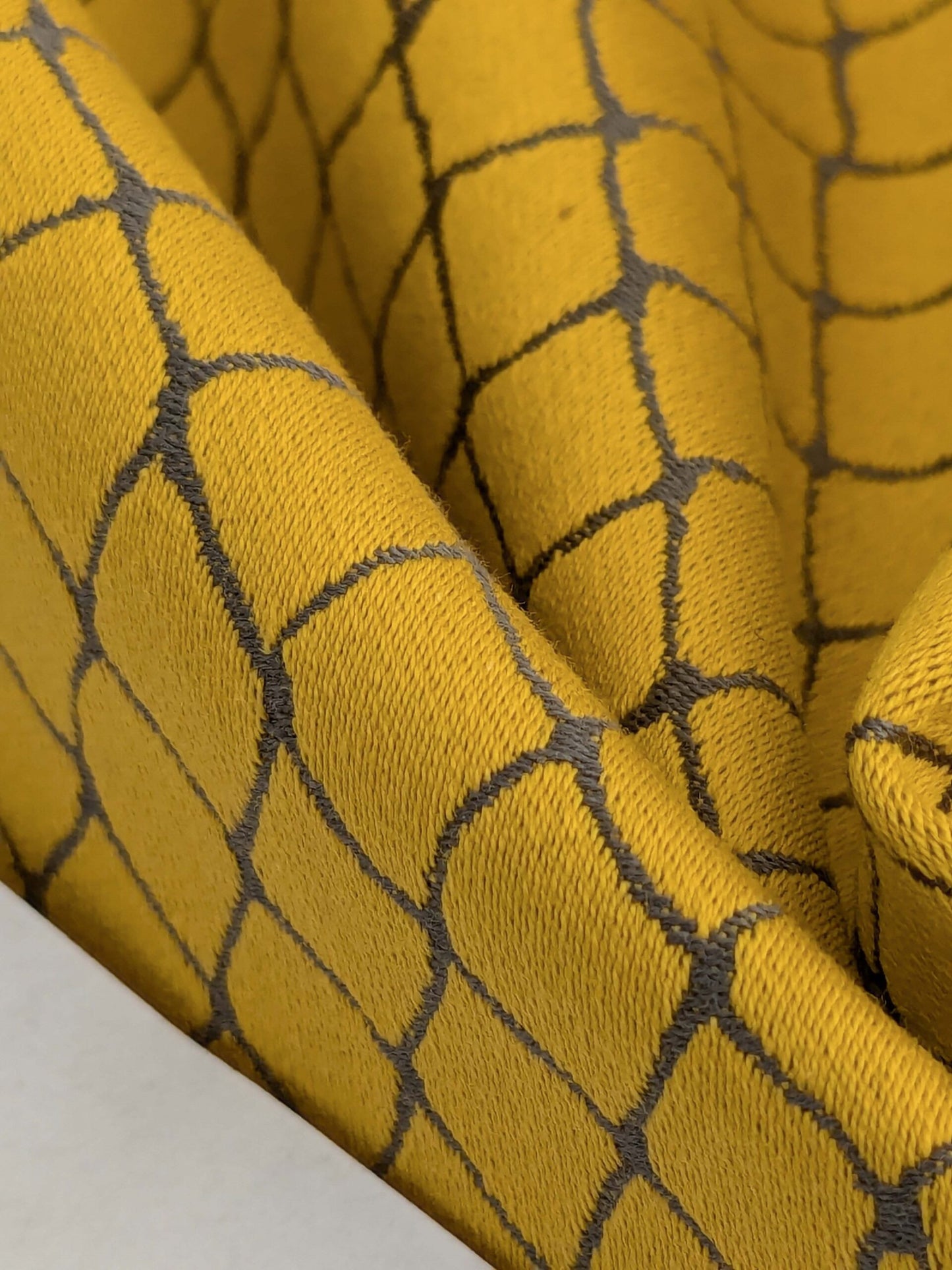 108 EV50 25" x 26" Square Jean Paul Gaultier Cabaret Pollen Yellow Gray Reversible Small Jacquard Diamond Cotton MSRP USD300+/y