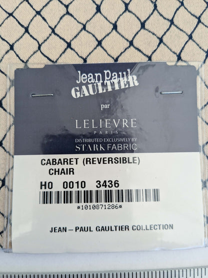 109 EV50 25" x 26" Square Jean Paul Gaultier Cabaret Chair Cream White Blue Reversible Small Jacquard Diamond Cotton MSRP USD300+/y