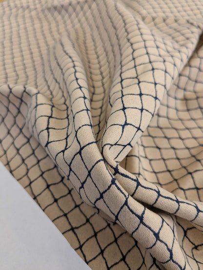 109 EV50 25" x 26" Square Jean Paul Gaultier Cabaret Chair Cream White Blue Reversible Small Jacquard Diamond Cotton MSRP USD300+/y