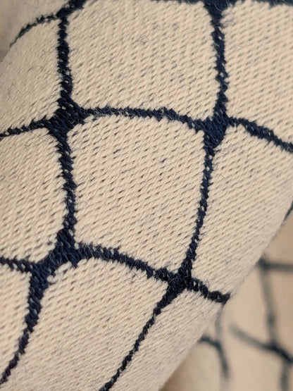 109 EV50 25" x 26" Square Jean Paul Gaultier Cabaret Chair Cream White Blue Reversible Small Jacquard Diamond Cotton MSRP USD300+/y