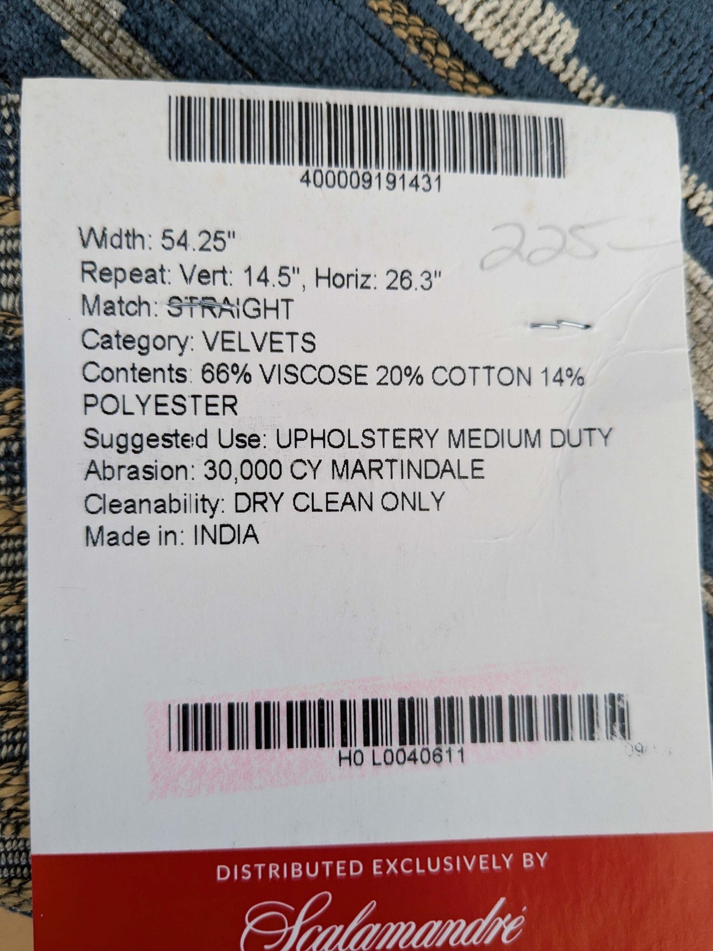 111 EV50 25" x 26" Square  Scalamandre Lelievre Merisier Fusain Blue Abstract Strie Cut Velvet Viscose Cotton