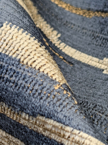 111 EV50 25" x 26" Square  Scalamandre Lelievre Merisier Fusain Blue Abstract Strie Cut Velvet Viscose Cotton