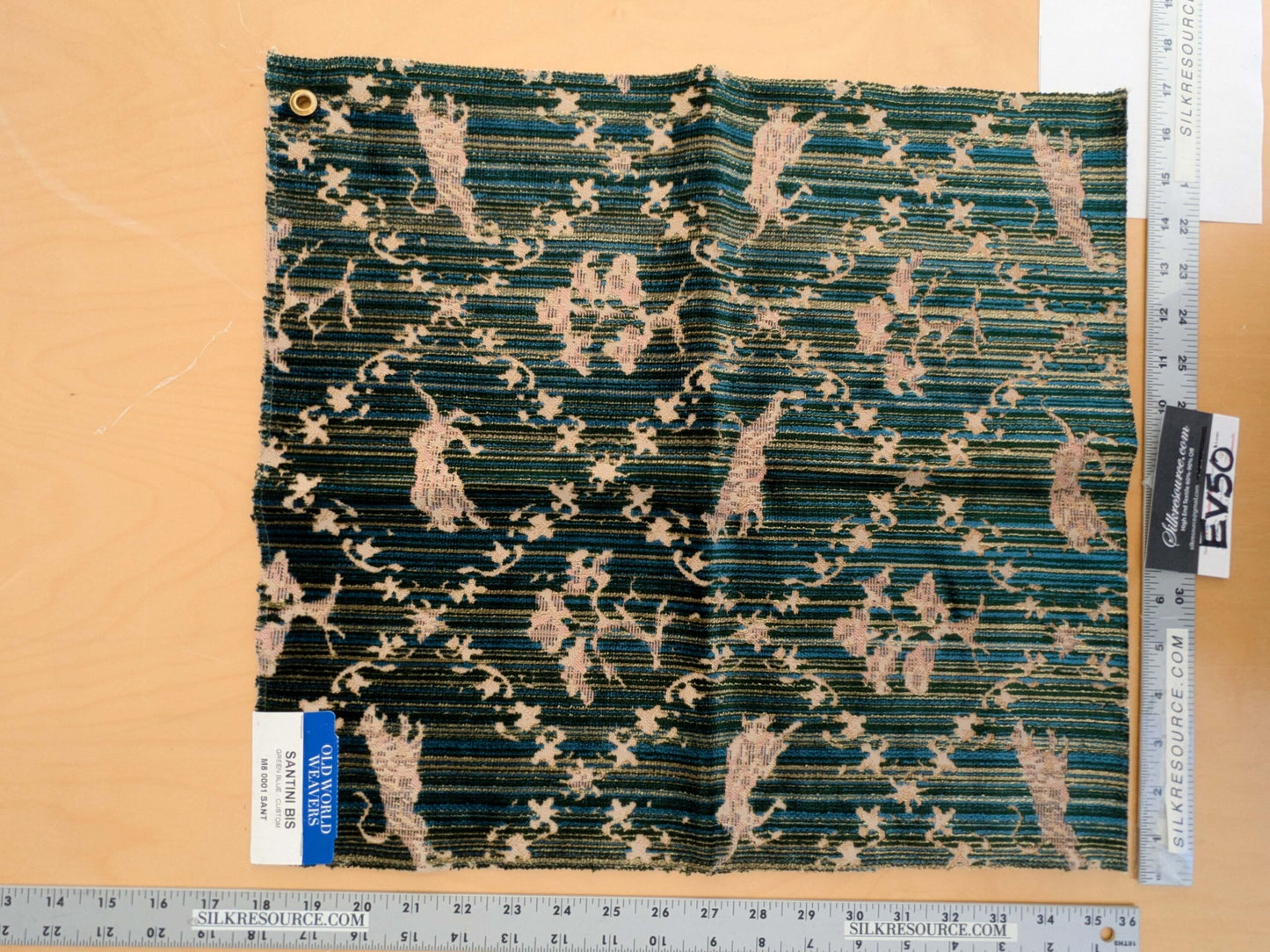 116 EV50 25" x 26" Square Scalamandre Santini BIS Green Blue Custom Silk Velvet Lion Animal Leopard Forest MSRP USD 882/y