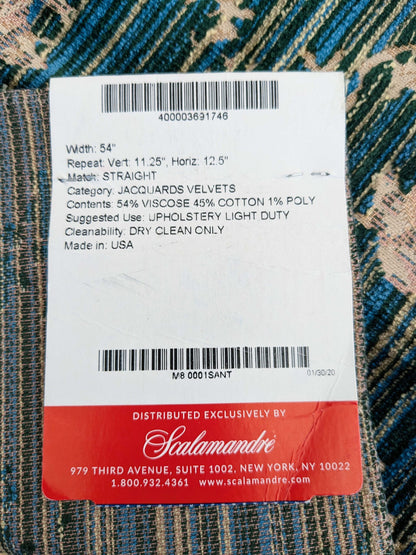 116 EV50 25" x 26" Square Scalamandre Santini BIS Green Blue Custom Silk Velvet Lion Animal Leopard Forest MSRP USD 882/y