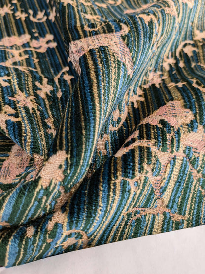 116 EV50 25" x 26" Square Scalamandre Santini BIS Green Blue Custom Silk Velvet Lion Animal Leopard Forest MSRP USD 882/y