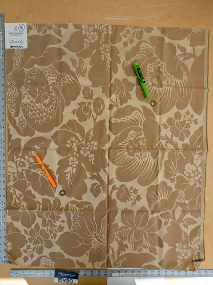 122 EV50 35" x 30" Square Scalamandre Kensington Damask Tobacco Cream Brown Floral Piece A