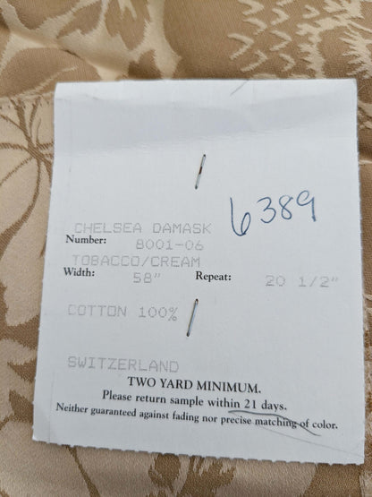 127 EV50 20" x 29" Square Scalamandre Kensington Damask Tobacco Cream Brown Floral Piece C