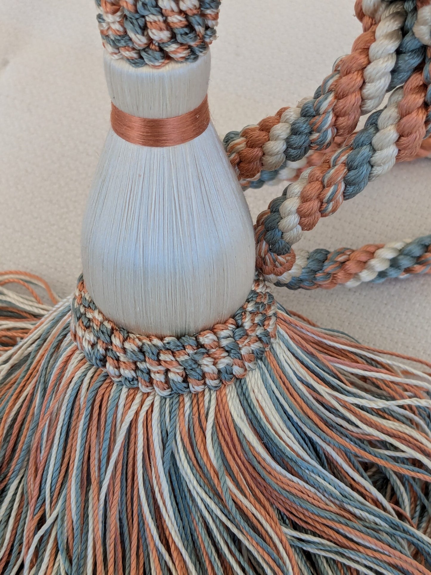 Scalamandre Tieback Handmade Single Tassel Blue White Copper MSRP USD200/each