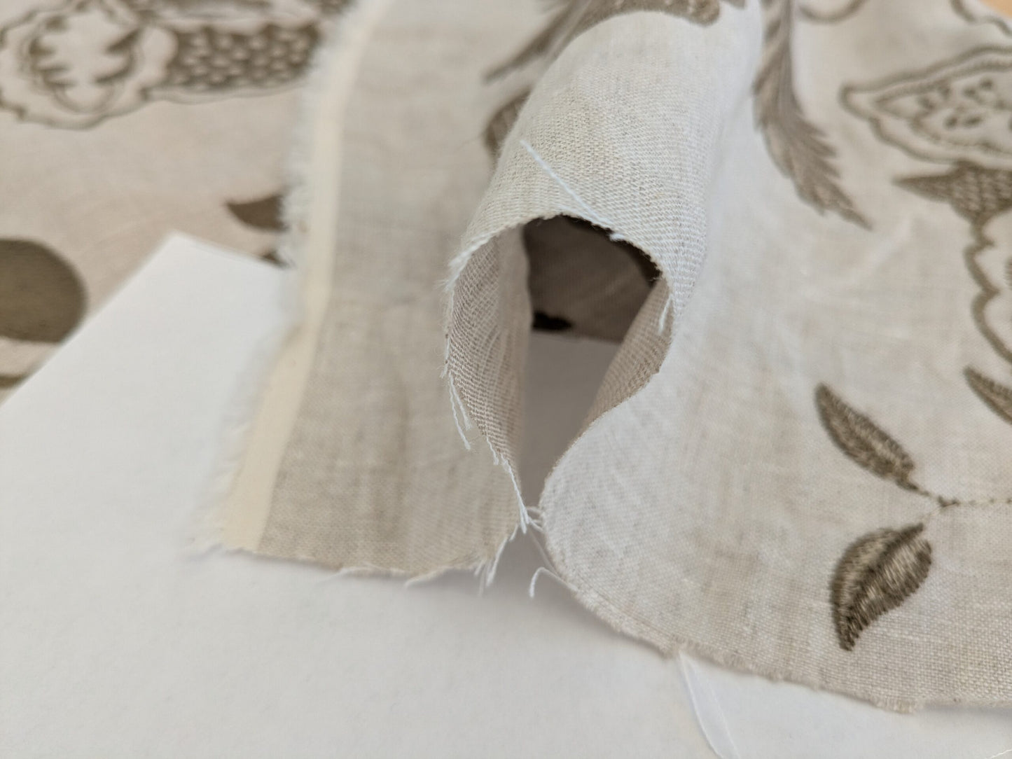 Scalamandre Patna Natural Beige Brown Embroidery Linen Tree of Life Floral Botanical Foliage MSRP USD 316/y