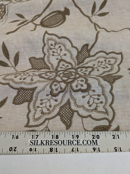 Scalamandre Patna Natural Beige Brown Embroidery Linen Tree of Life Floral Botanical Foliage MSRP USD 316/y