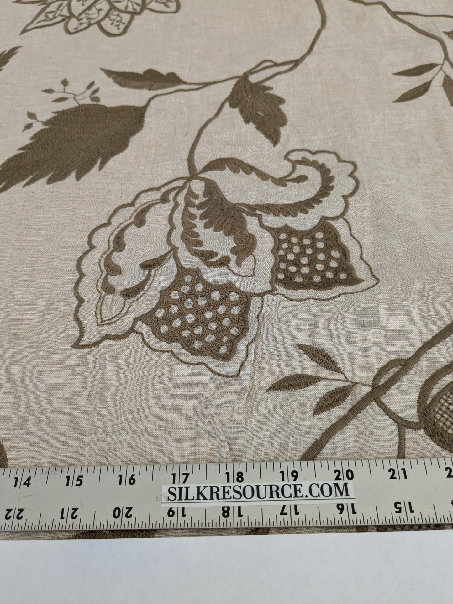 Scalamandre Patna Natural Beige Brown Embroidery Linen Tree of Life Floral Botanical Foliage MSRP USD 316/y