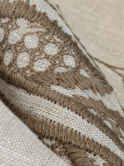 Scalamandre Patna Natural Beige Brown Embroidery Linen Tree of Life Floral Botanical Foliage MSRP USD 316/y