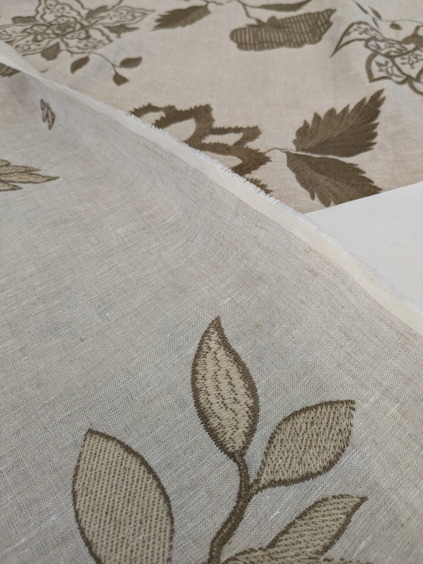 Scalamandre Patna Natural Beige Brown Embroidery Linen Tree of Life Floral Botanical Foliage MSRP USD 316/y