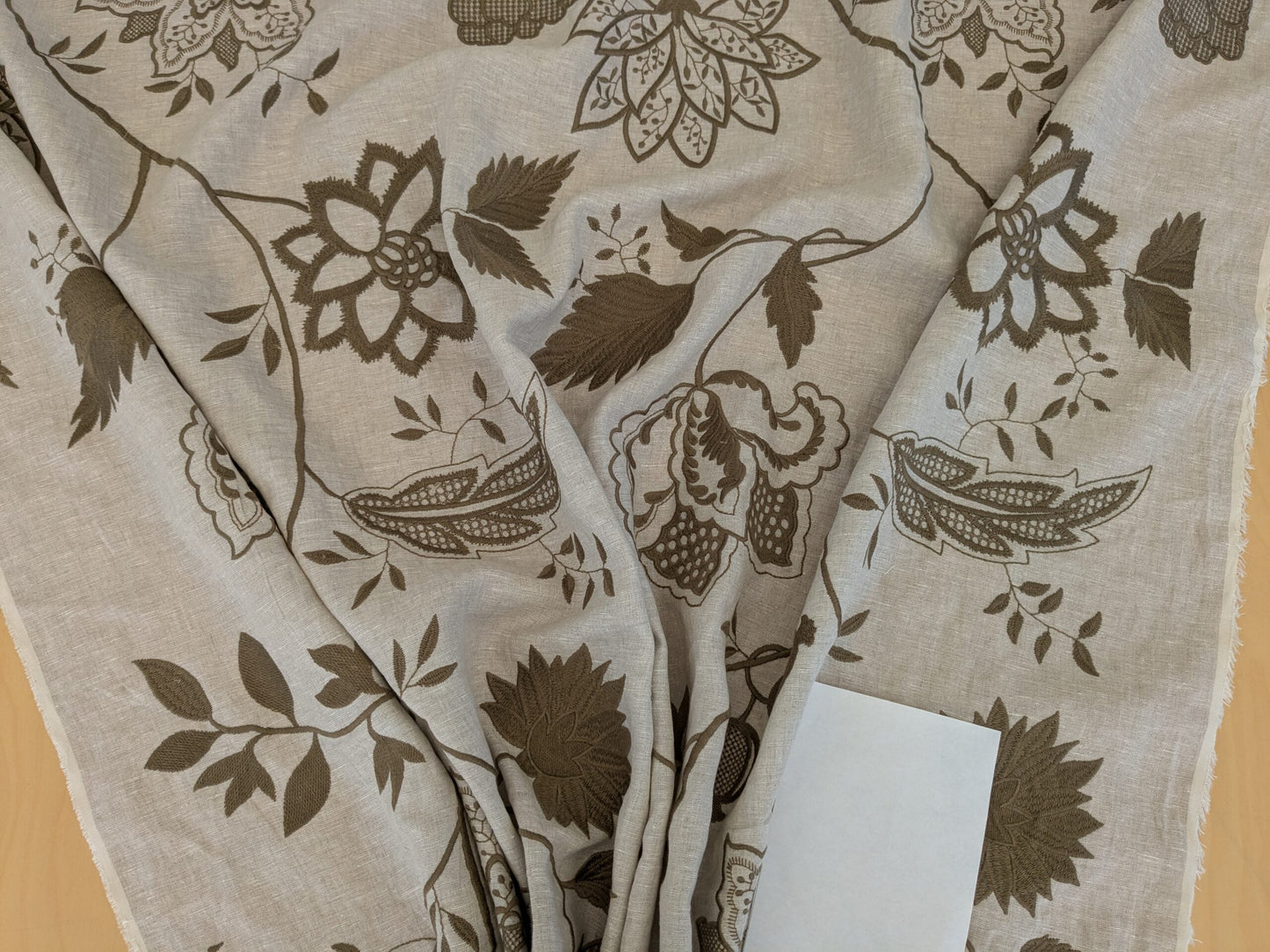 Scalamandre Patna Natural Beige Brown Embroidery Linen Tree of Life Floral Botanical Foliage MSRP USD 316/y