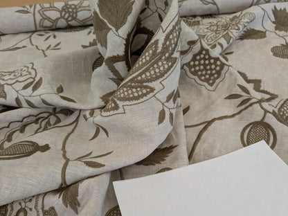 Scalamandre Patna Natural Beige Brown Embroidery Linen Tree of Life Floral Botanical Foliage MSRP USD 316/y